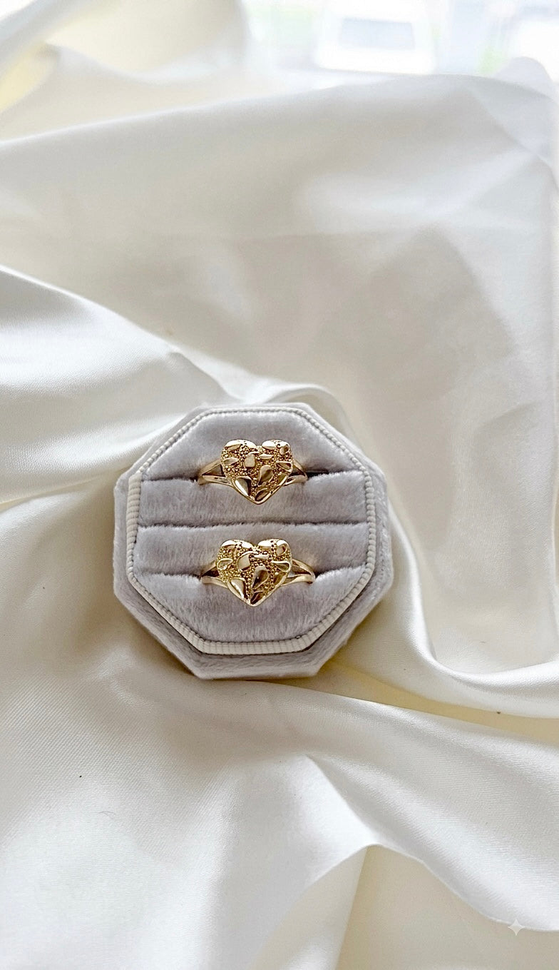 Golden Desire Ring - gold heart nugget rings on velvet ring box