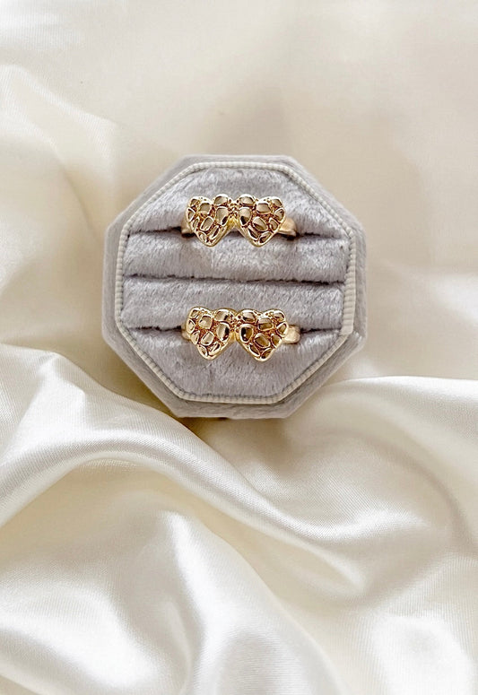 Heart to Heart Ring - gold heart nugget rings on velvet ring box
