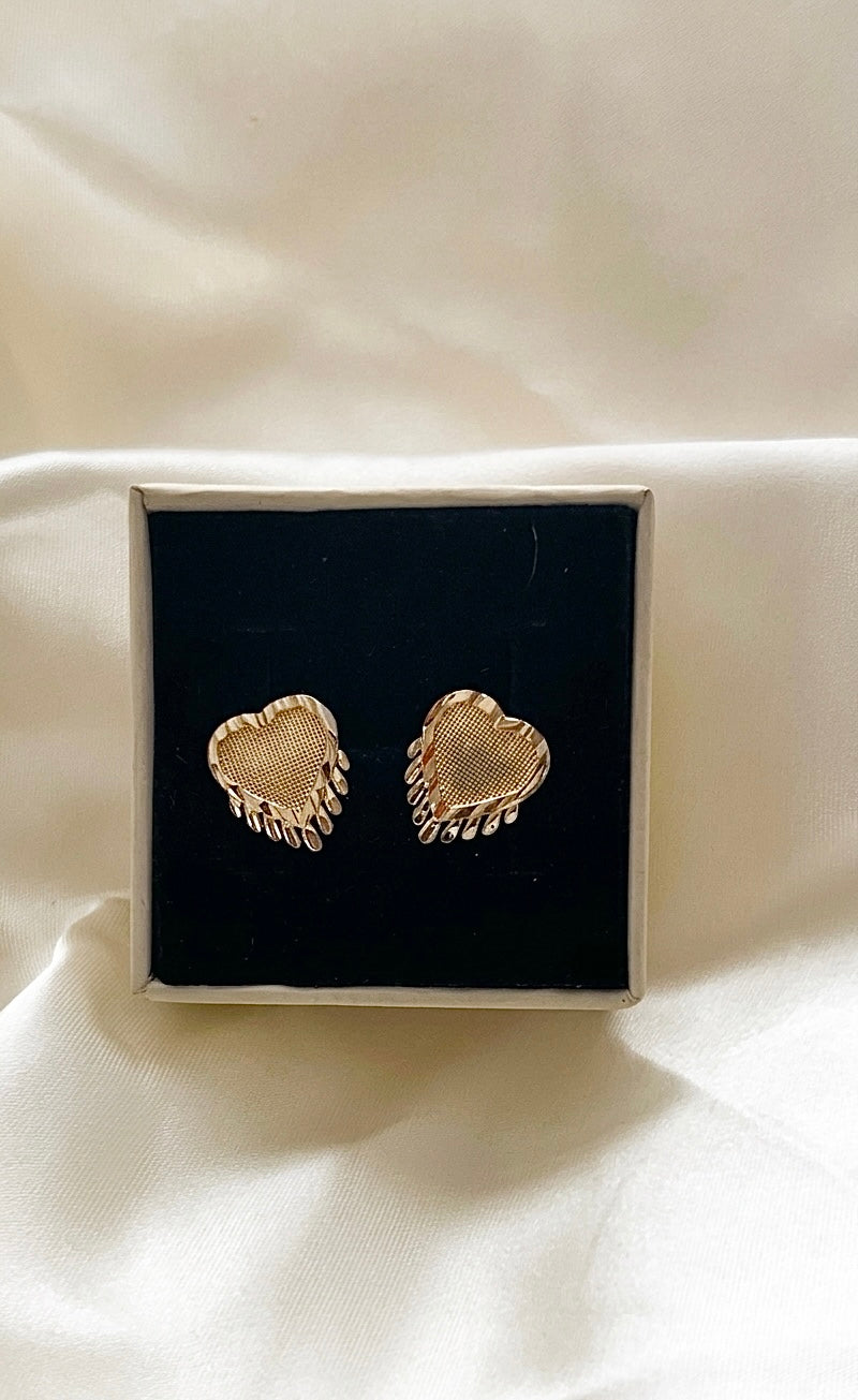 Bleeding Heart Studs - gold heart drip earrings in black jewelry box