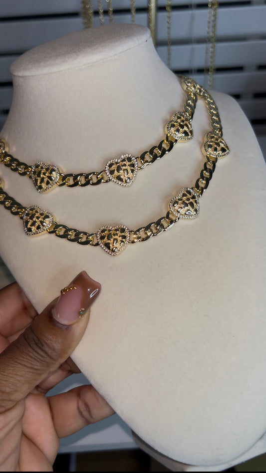 Cuban Nugget Hearts Necklace on mannequin bust