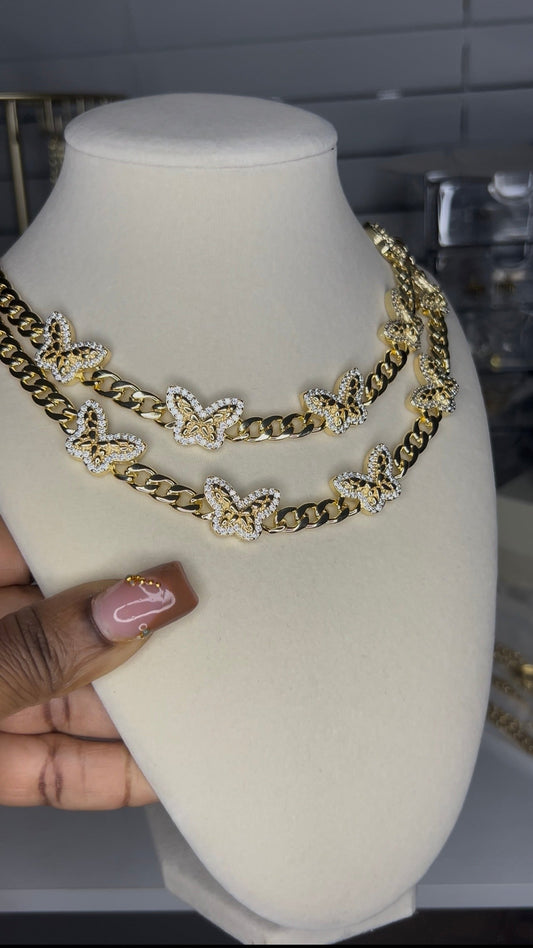 Cuban Nugget Butterfly Necklace on mannequin bust